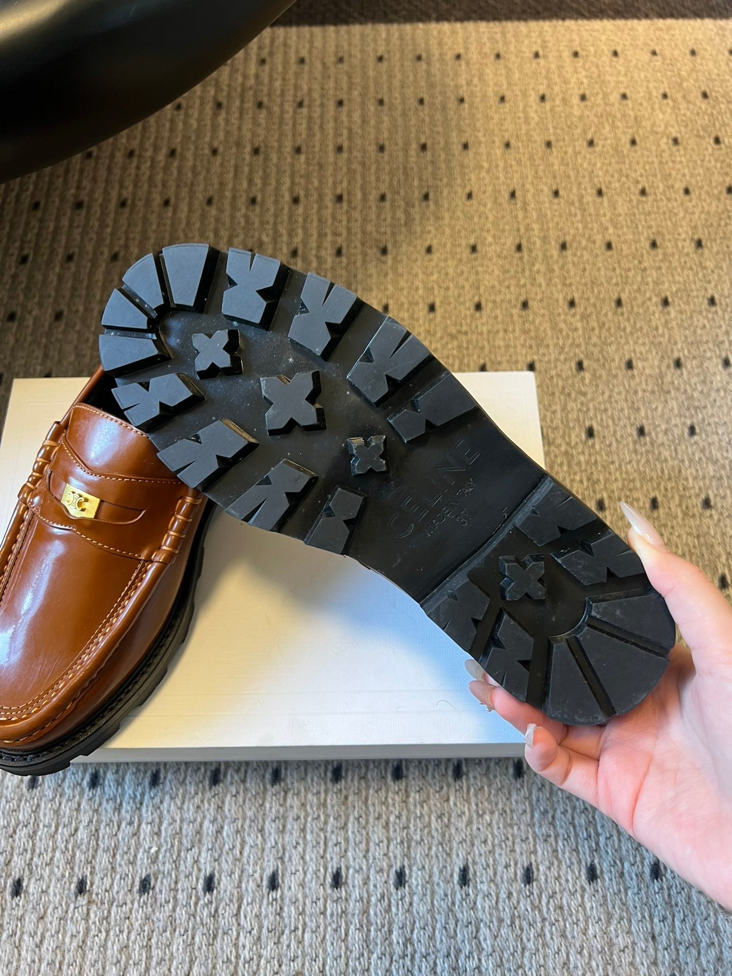 CELINE 26S LOAFER IN BROWN CALFSKIN WITH GOLD HARDWARE