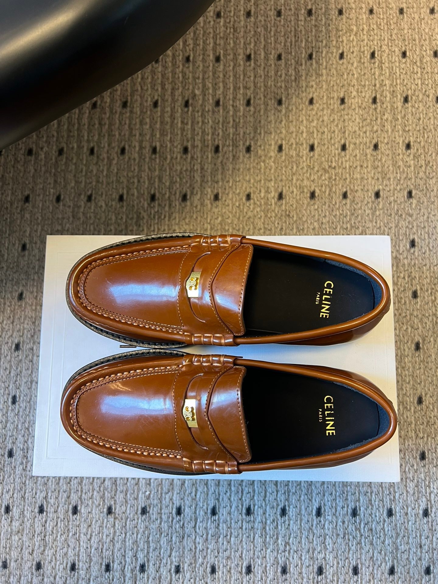 CELINE 26S LOAFER IN BROWN CALFSKIN WITH GOLD HARDWARE