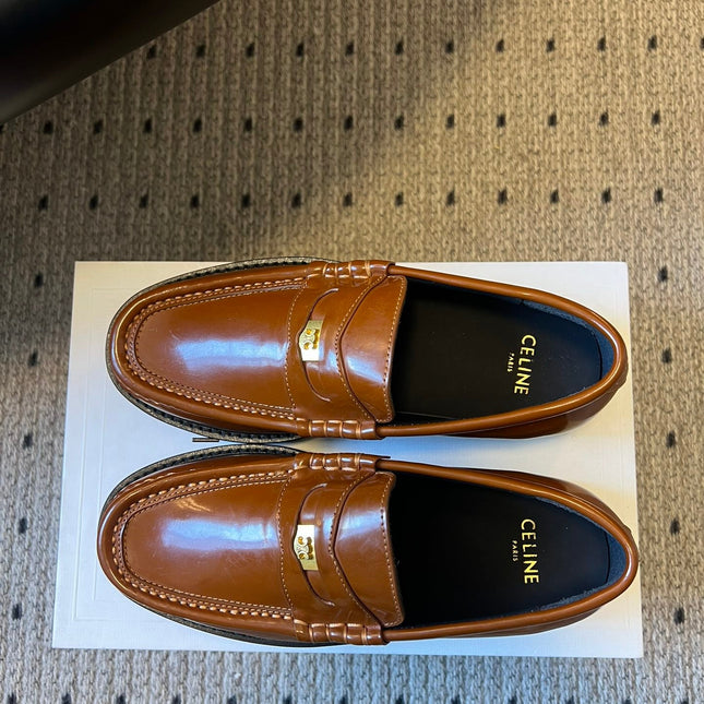 CELINE 26S LOAFER IN BROWN CALFSKIN WITH GOLD HARDWARE