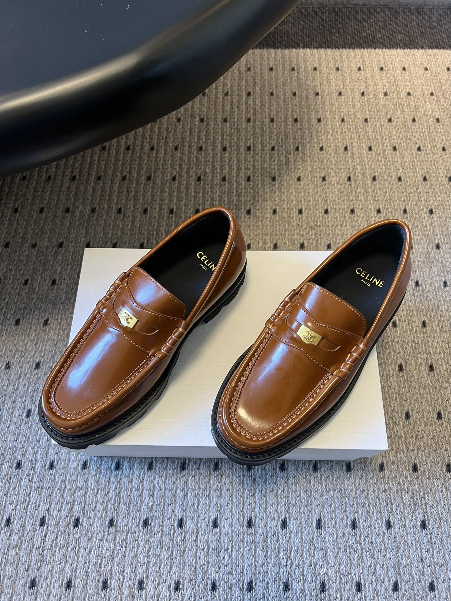 CELINE 26S LOAFER IN BROWN CALFSKIN WITH GOLD HARDWARE