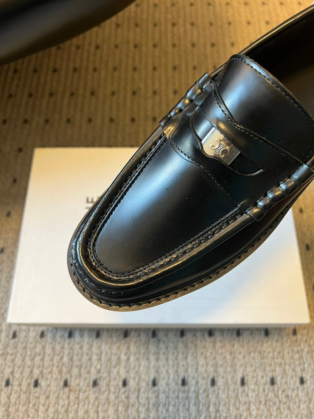 CELINE 26S LOAFER IN BLACK CALFSKIN WITH SILVER HARDWARE