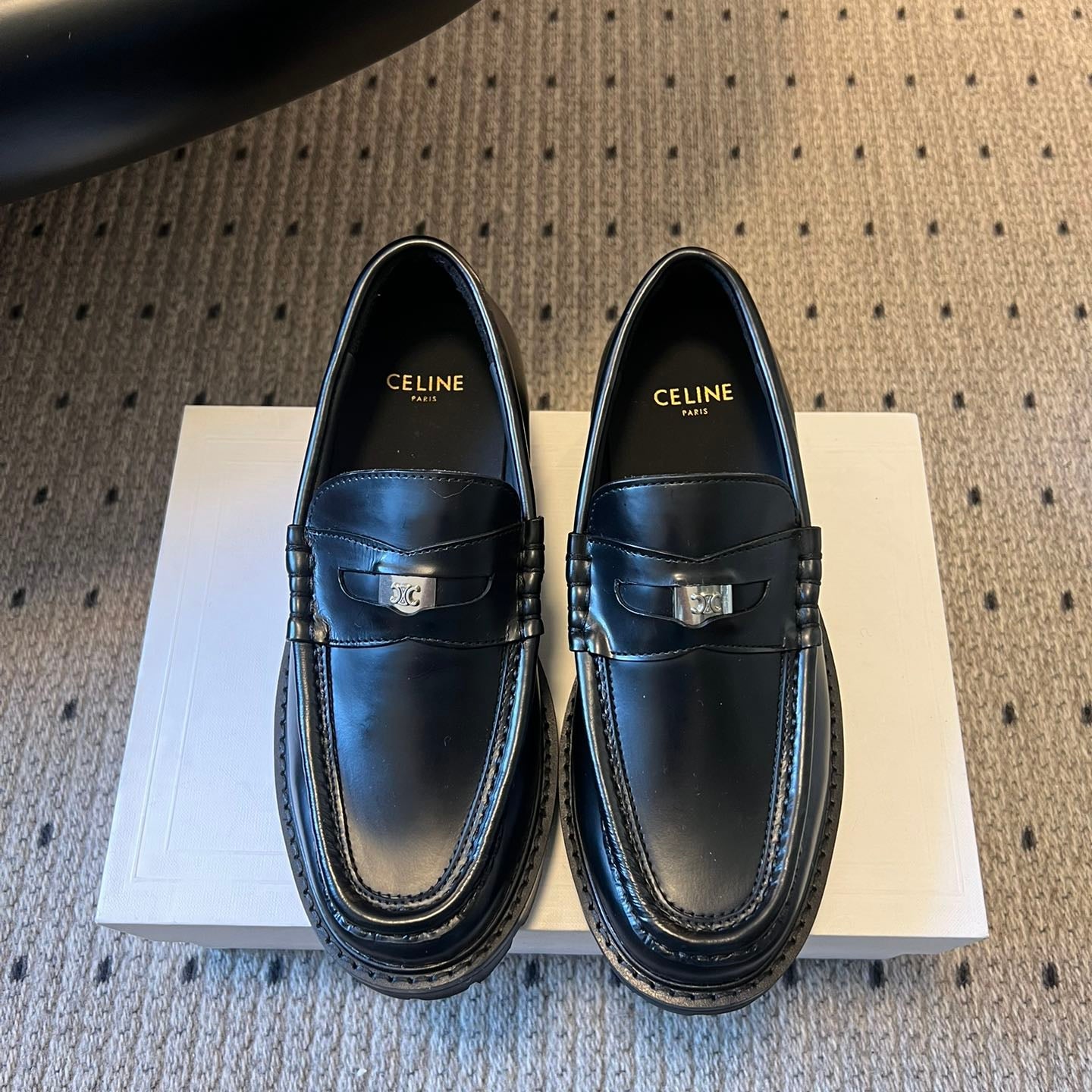 CELINE 26S LOAFER IN BLACK CALFSKIN WITH SILVER HARDWARE