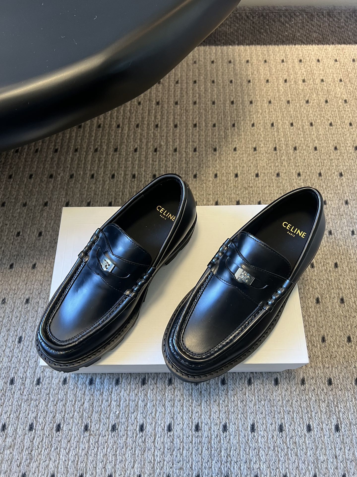 CELINE 26S LOAFER IN BLACK CALFSKIN WITH SILVER HARDWARE