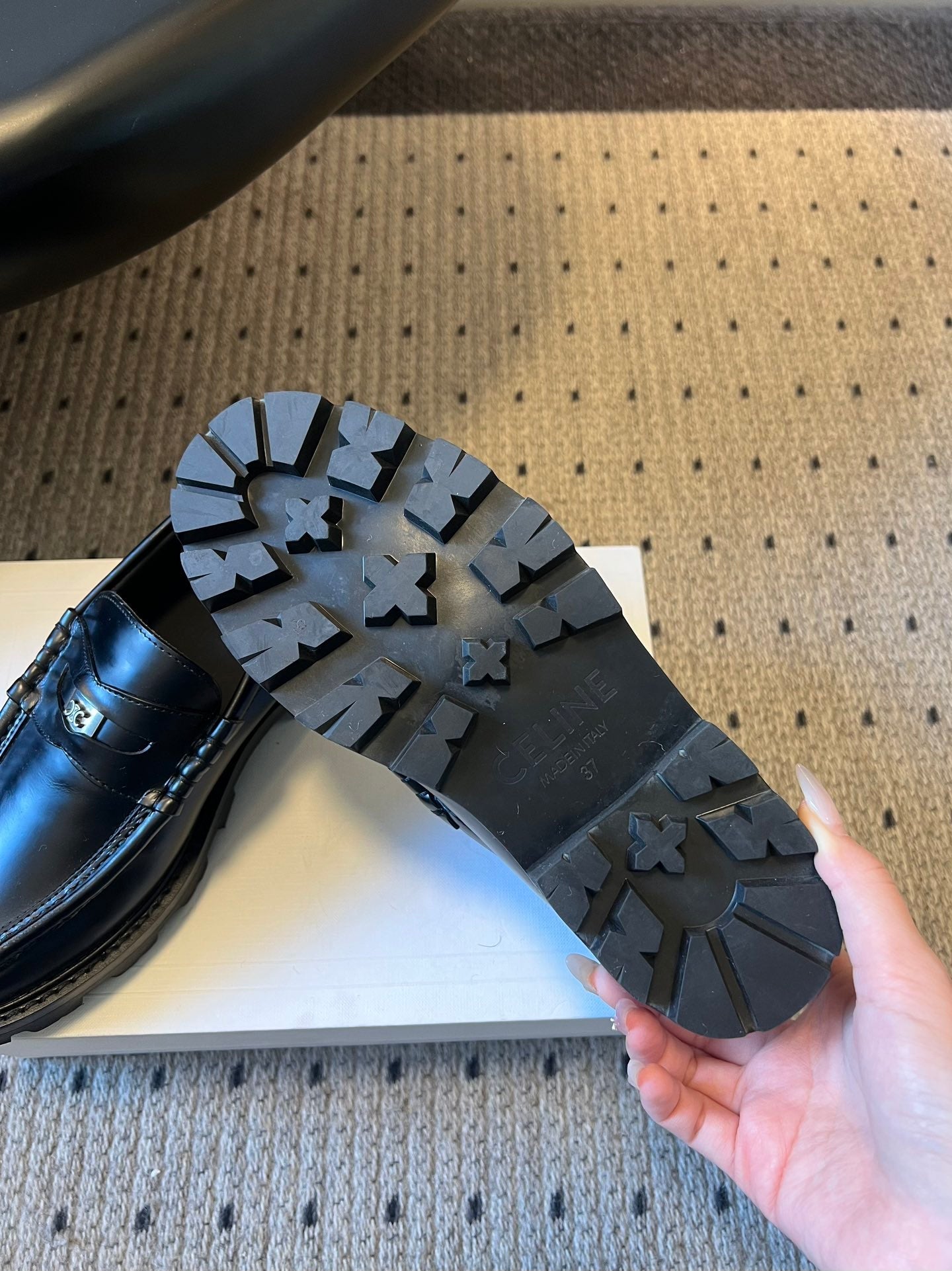 CELINE 26S LOAFER IN BLACK CALFSKIN WITH SILVER HARDWARE