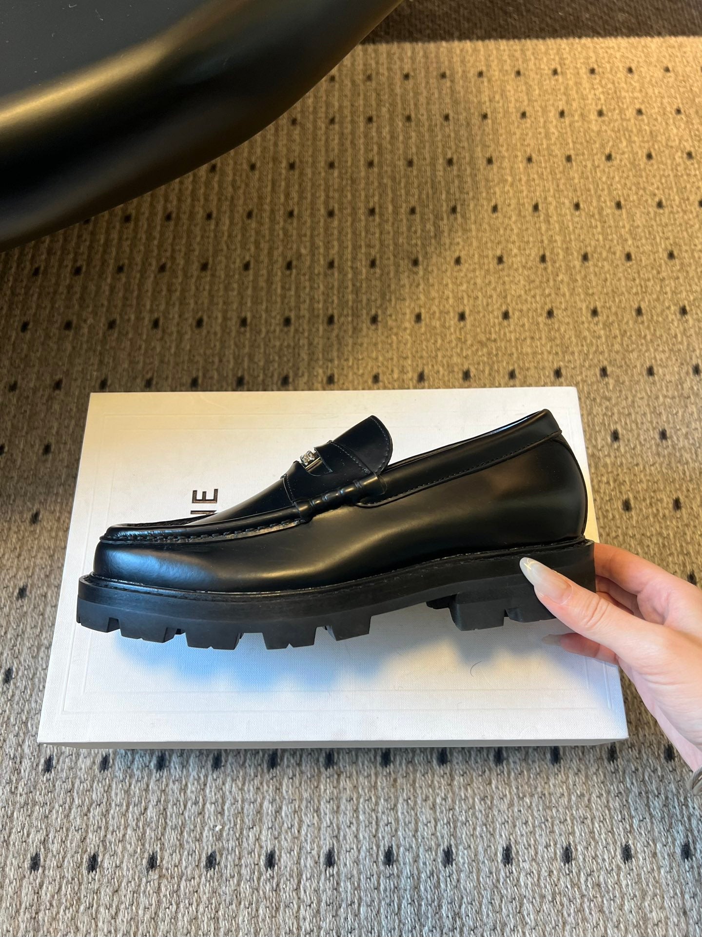 CELINE 26S LOAFER IN BLACK CALFSKIN WITH SILVER HARDWARE
