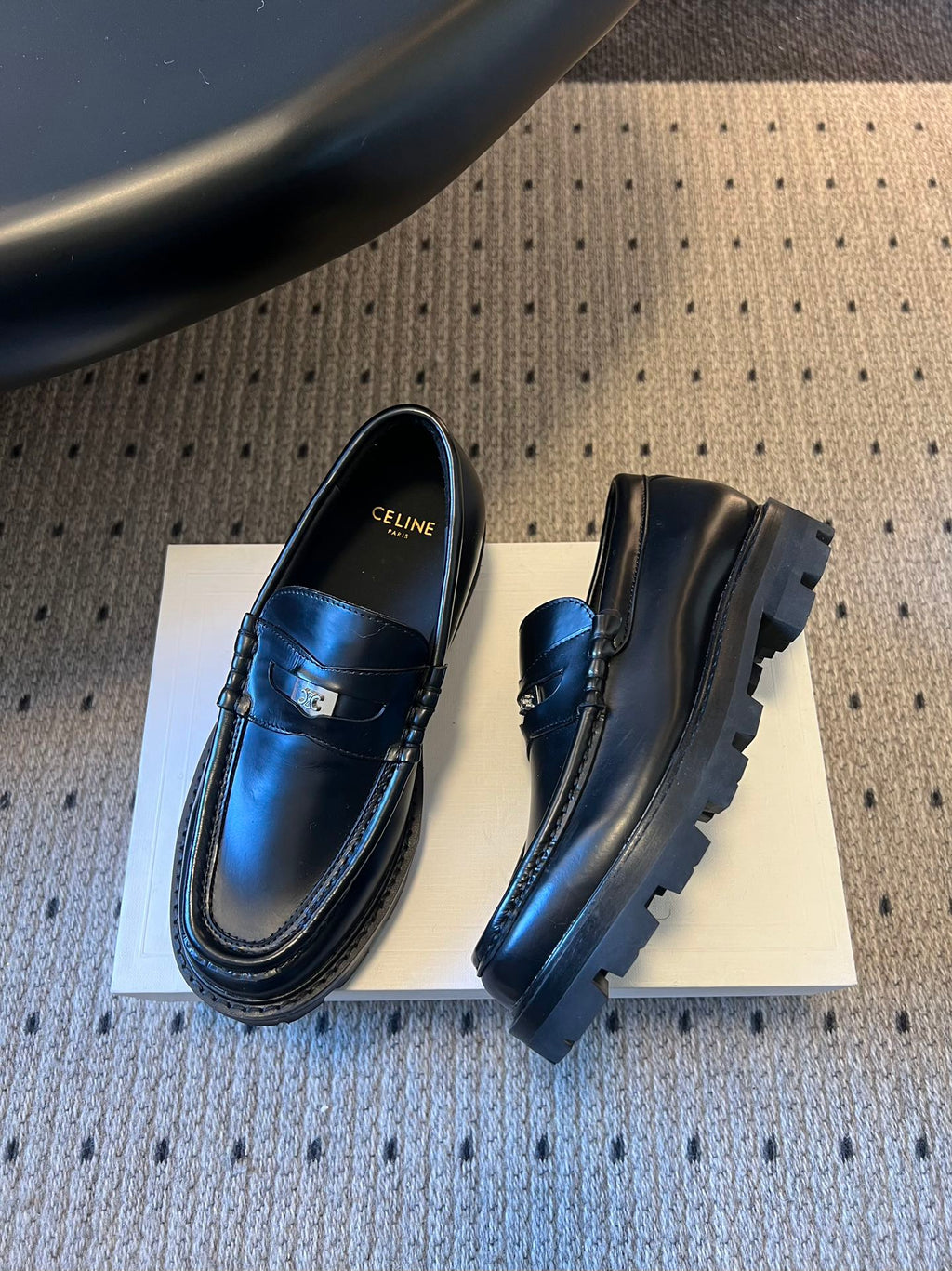 CELINE 26S LOAFER IN BLACK CALFSKIN WITH SILVER HARDWARE