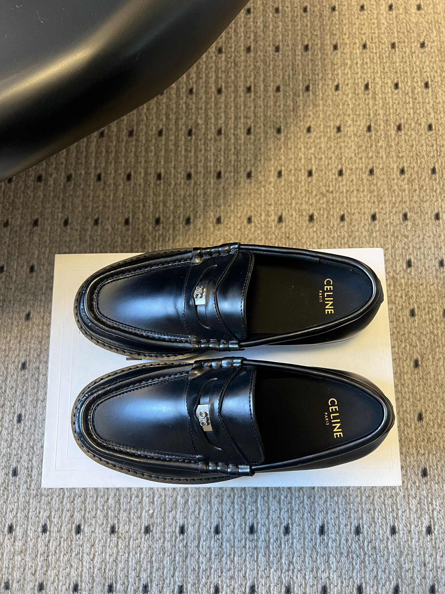CELINE 26S LOAFER IN BLACK CALFSKIN WITH SILVER HARDWARE