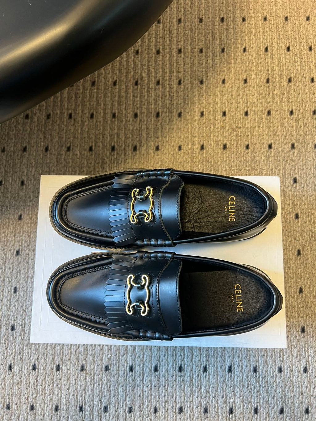 CELINE 26S LOAFER IN BLACK CALFSKIN WITH GOLD HARDWARE