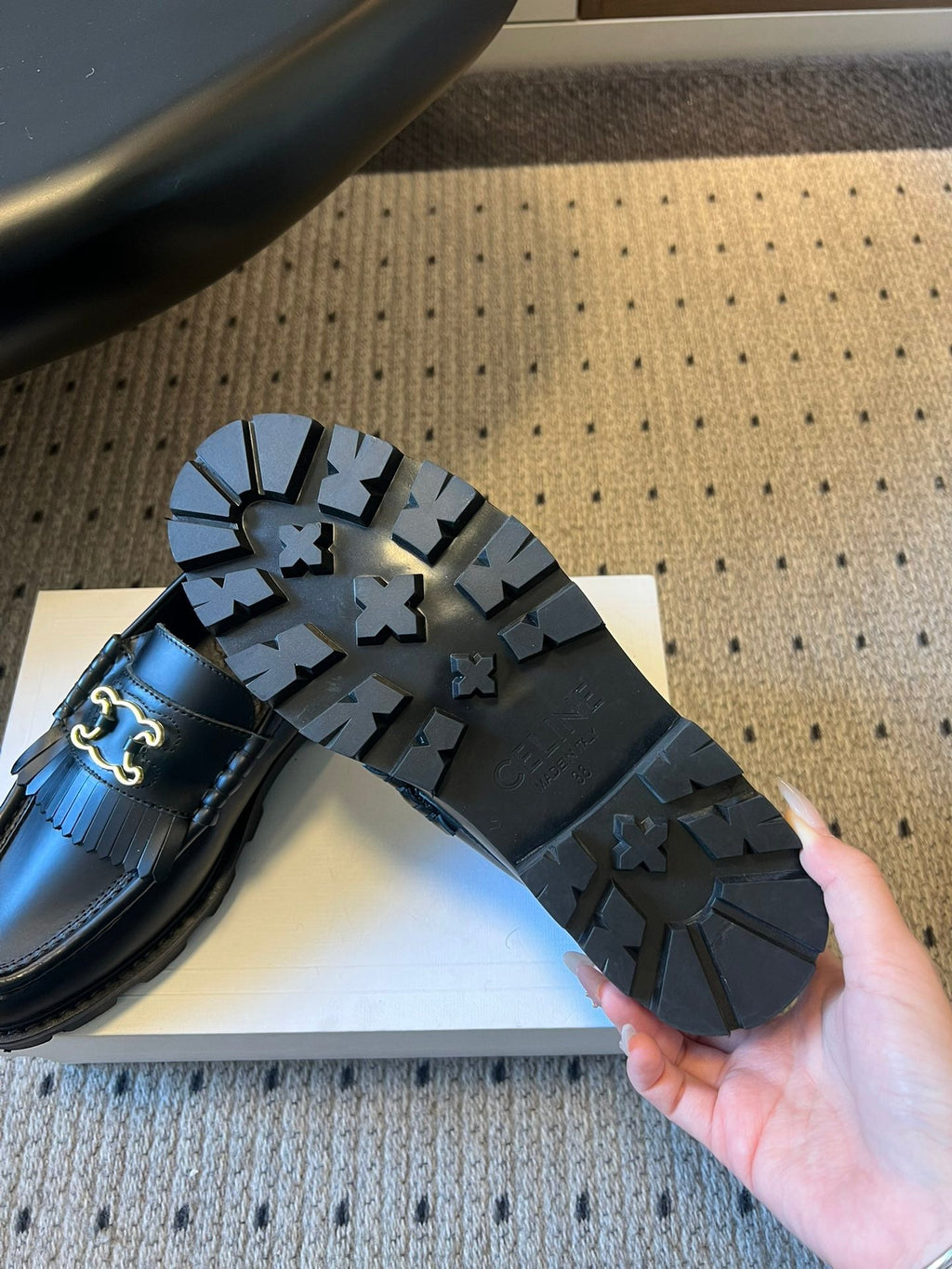 CELINE 26S LOAFER IN BLACK CALFSKIN WITH GOLD HARDWARE