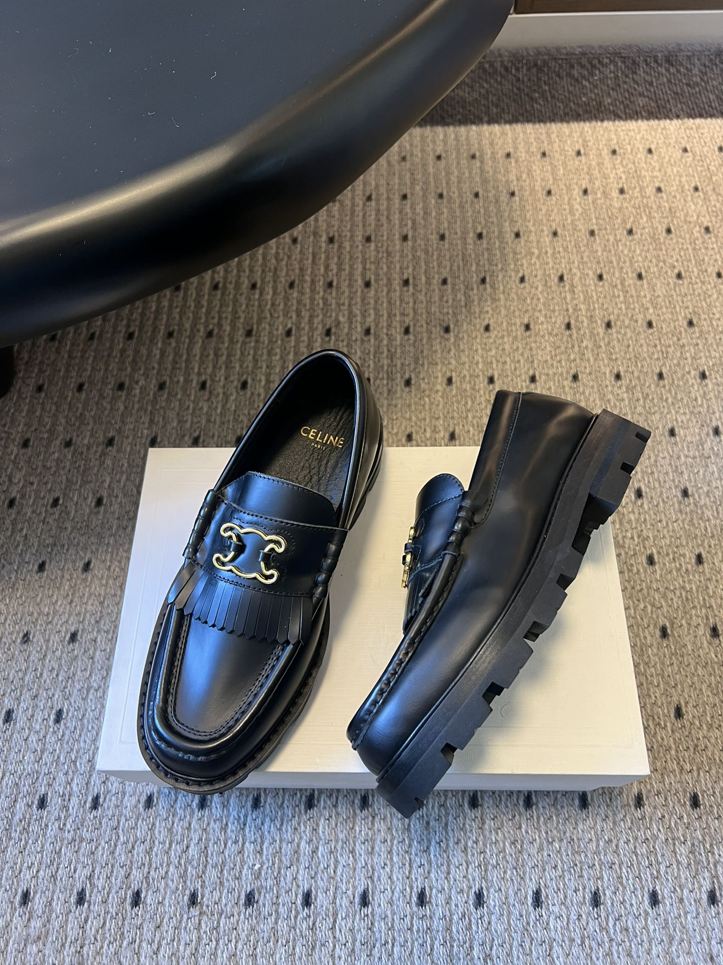 CELINE 26S LOAFER IN BLACK CALFSKIN WITH GOLD HARDWARE