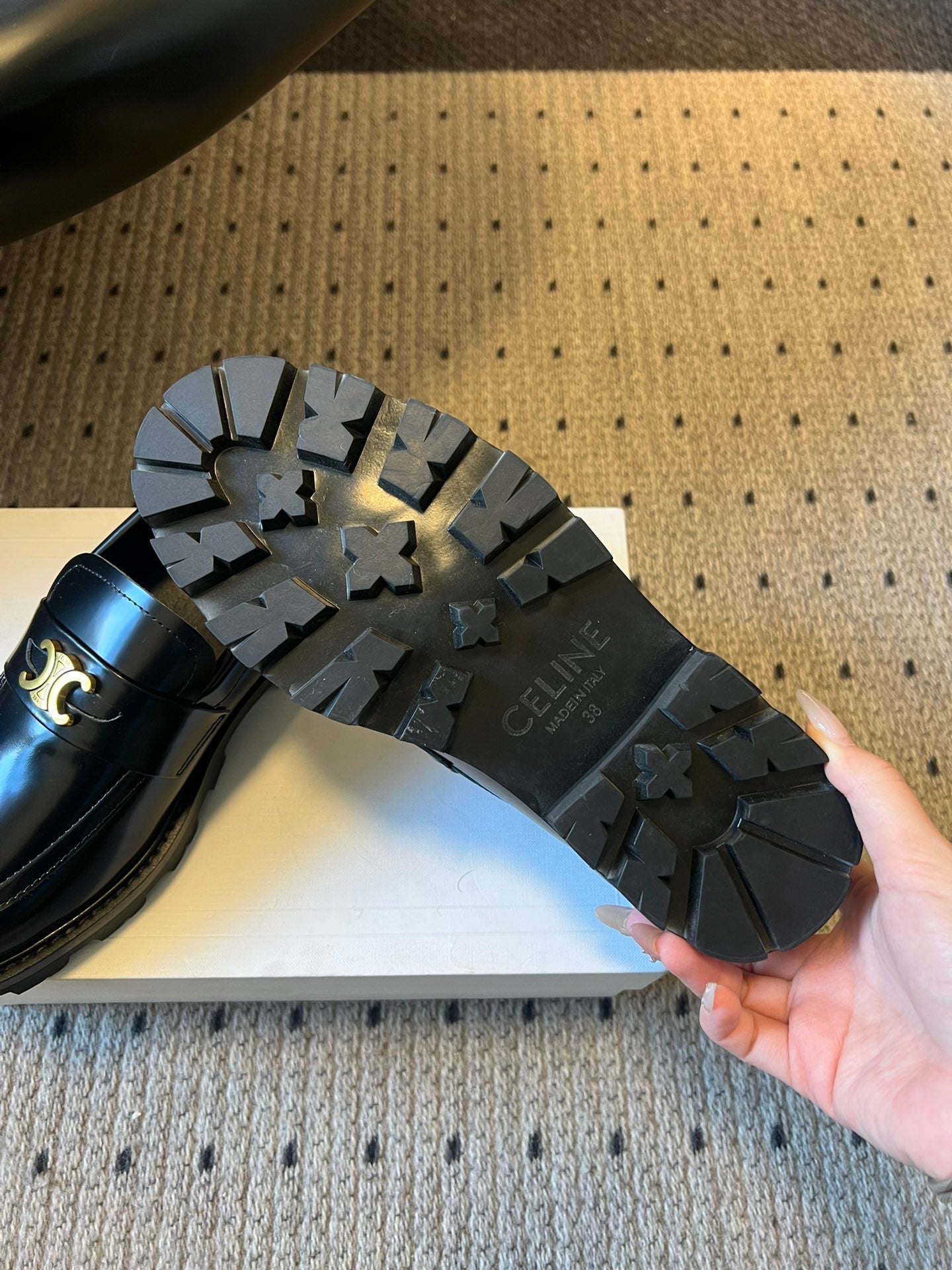 CELINE 26S LOAFER IN BLACK CALFSKIN WITH ARC DE TRIOMPHE BUCKLE