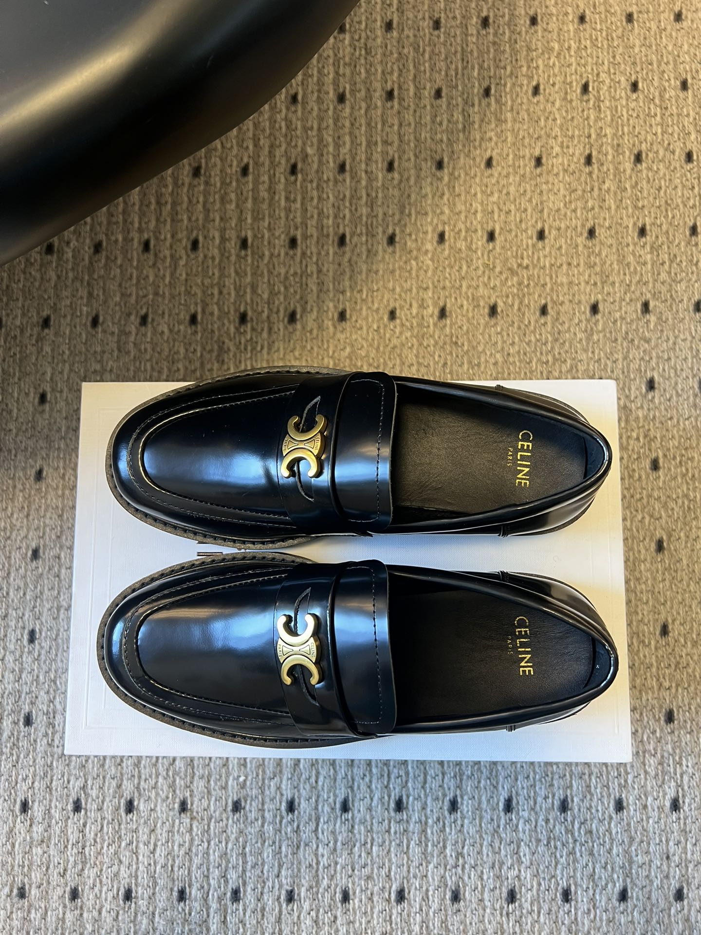 CELINE 26S LOAFER IN BLACK CALFSKIN WITH ARC DE TRIOMPHE BUCKLE