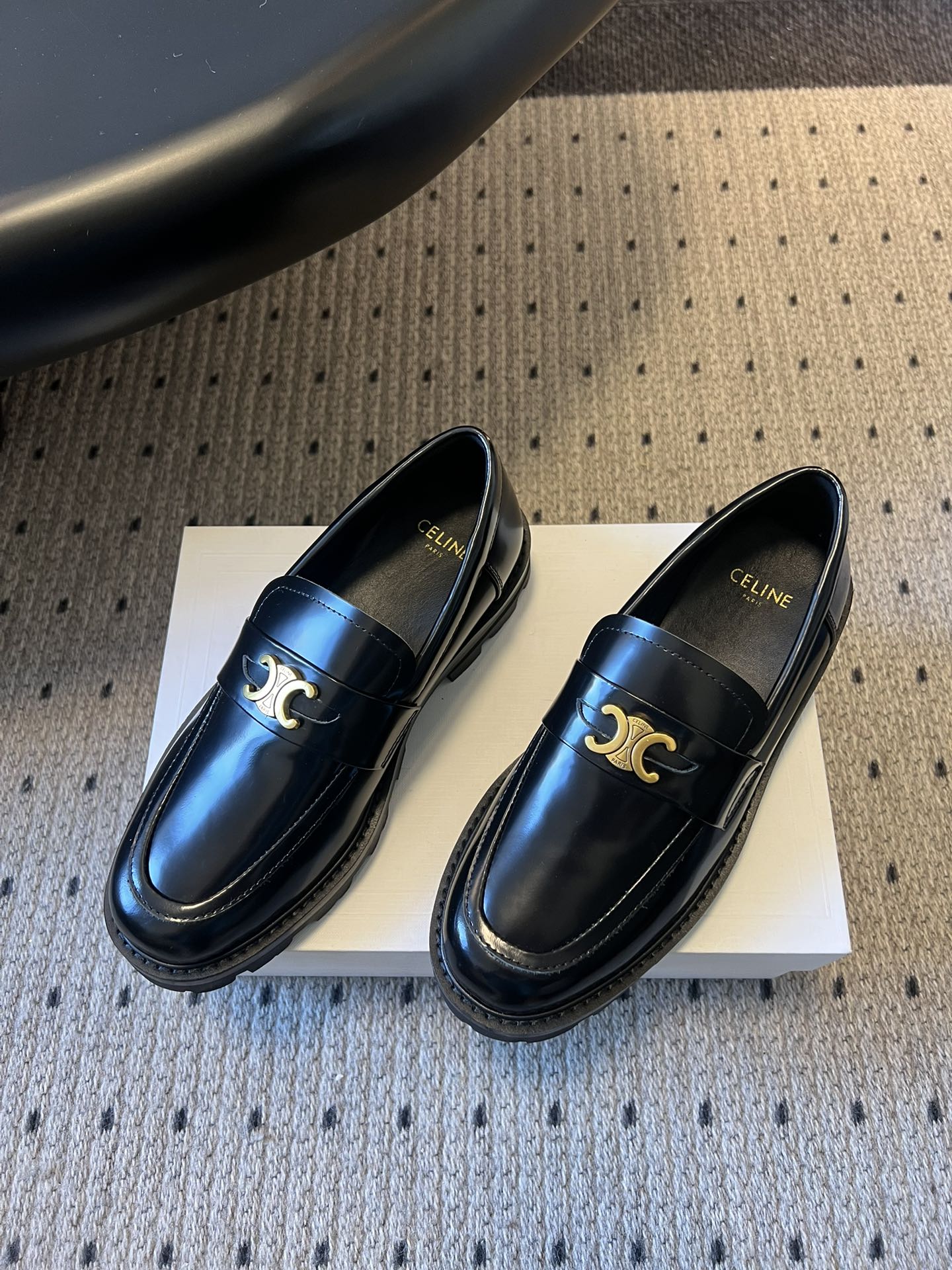 CELINE 26S LOAFER IN BLACK CALFSKIN WITH ARC DE TRIOMPHE BUCKLE