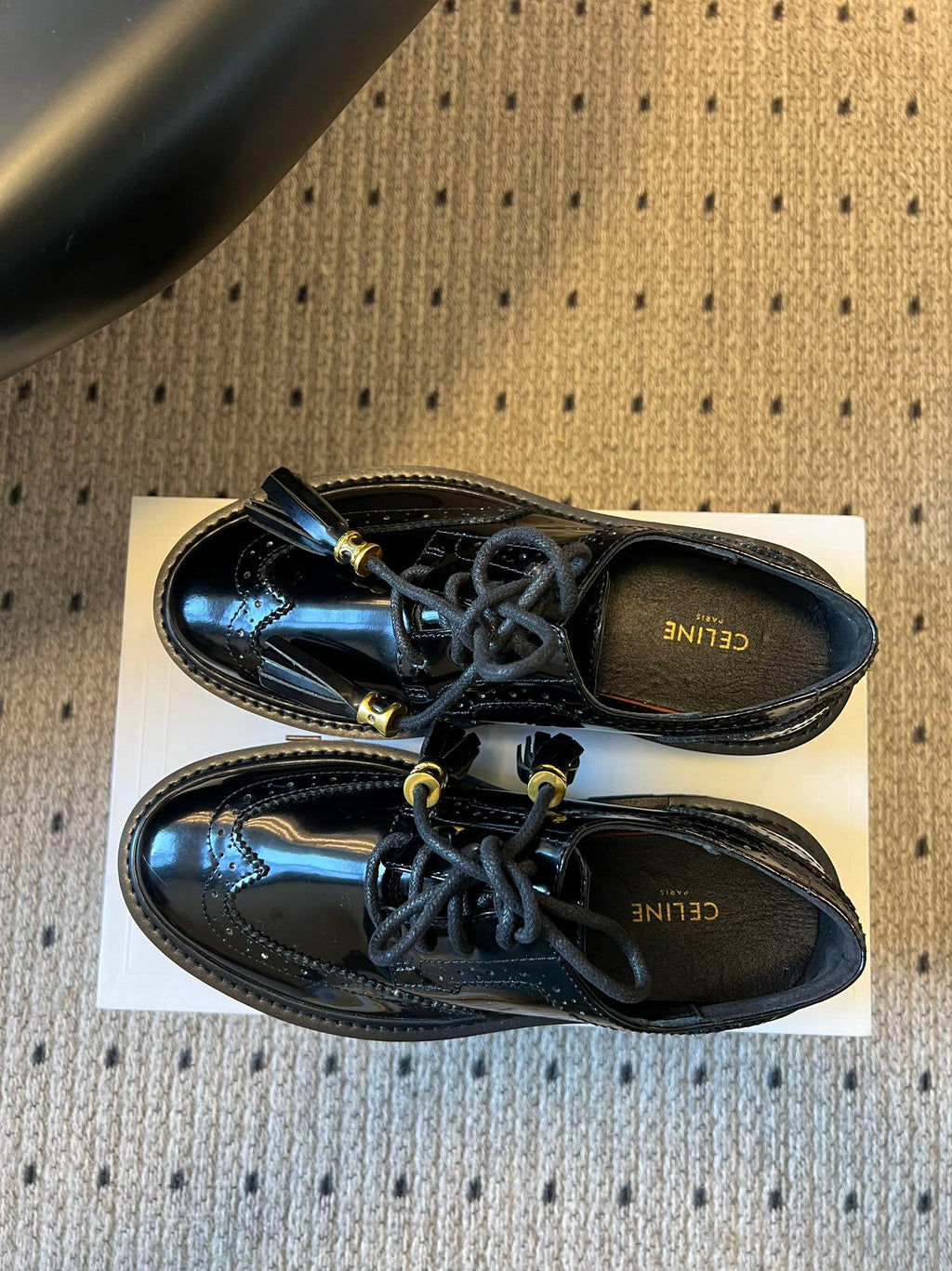 CELINE 26S SAINTNJORD TASSEL LOAFER 50 MM IN BLACK CALFSKIN