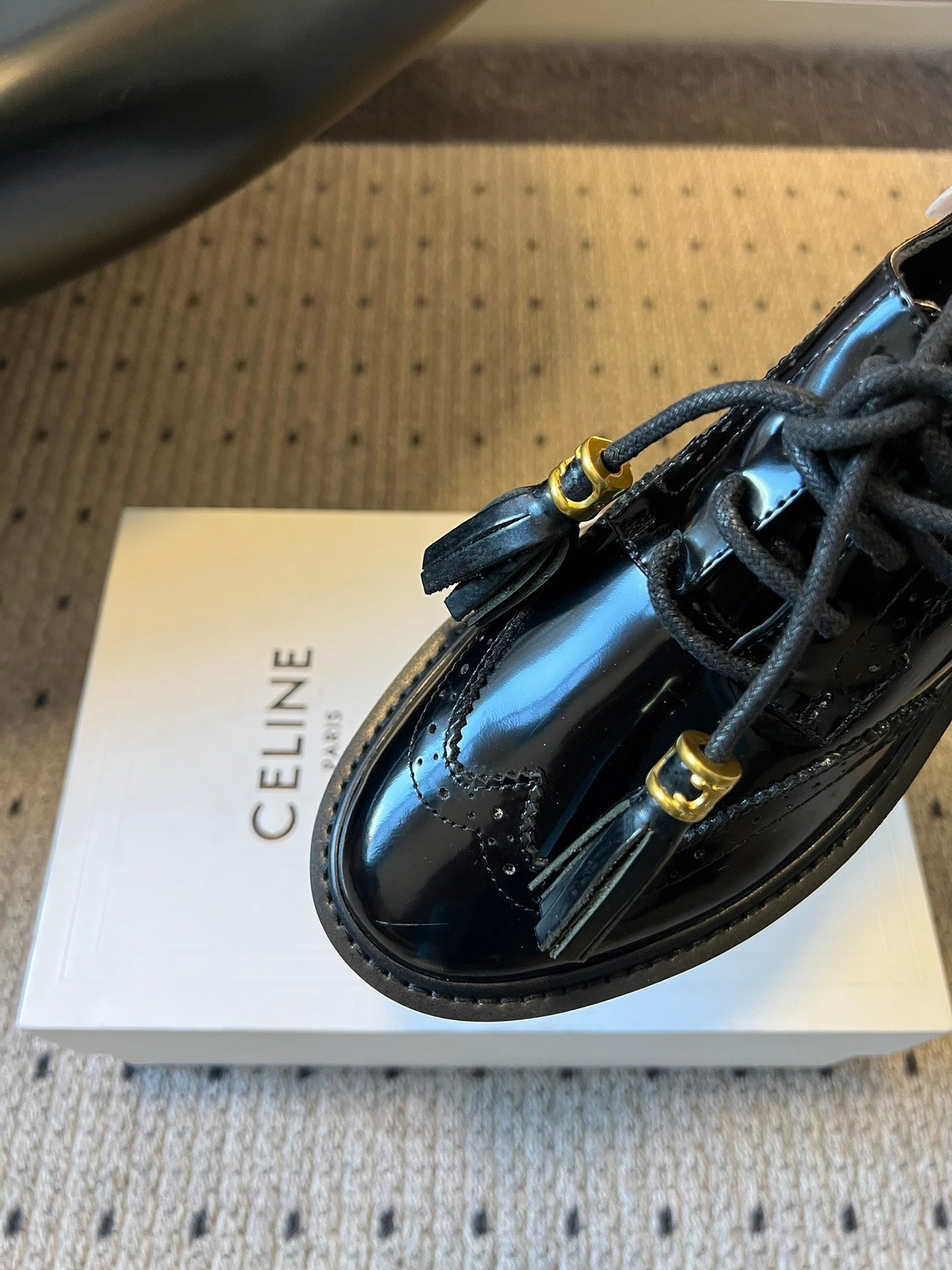 CELINE 26S SAINTNJORD TASSEL LOAFER 50 MM IN BLACK CALFSKIN