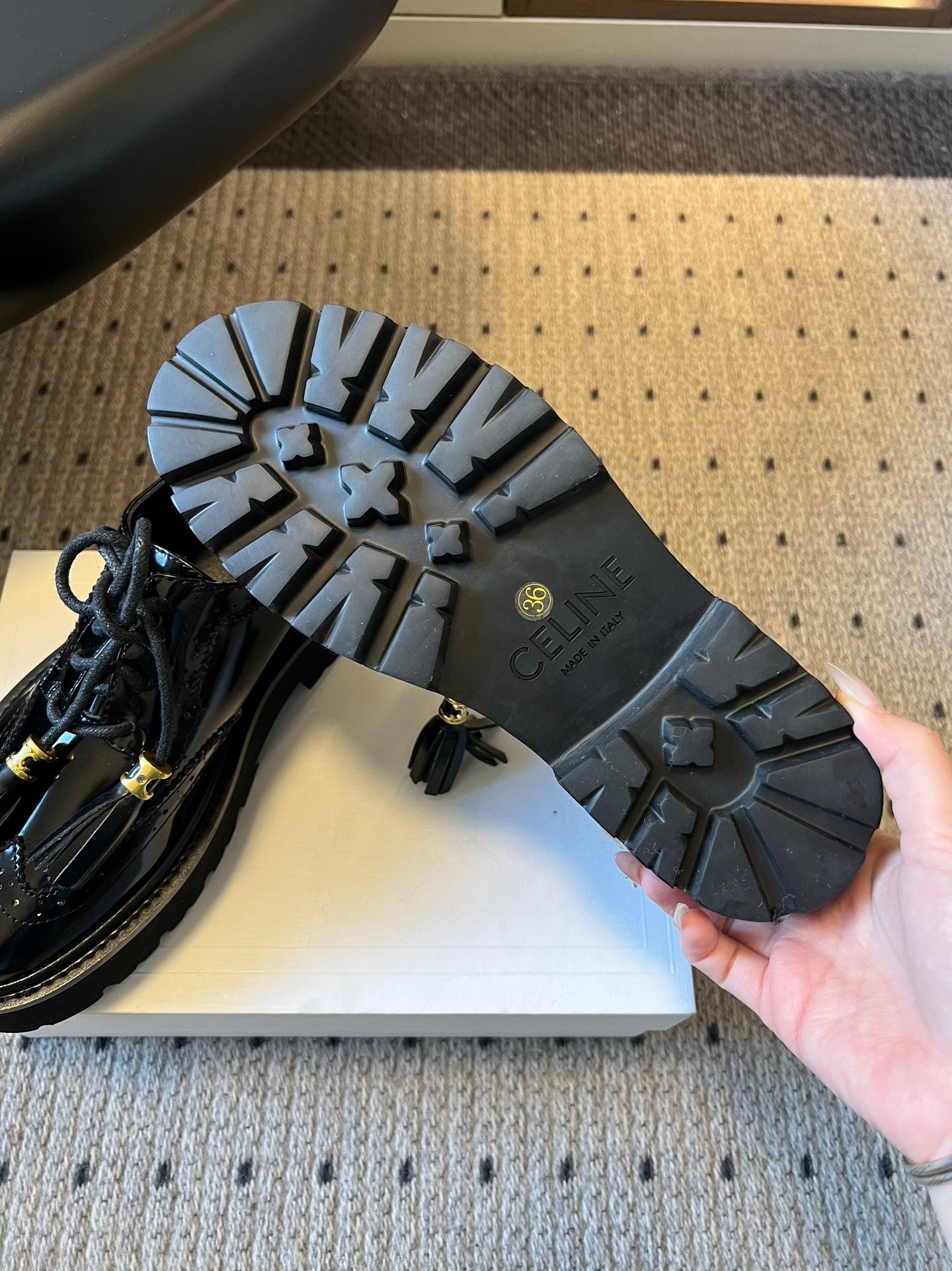 CELINE 26S SAINTNJORD TASSEL LOAFER 50 MM IN BLACK CALFSKIN