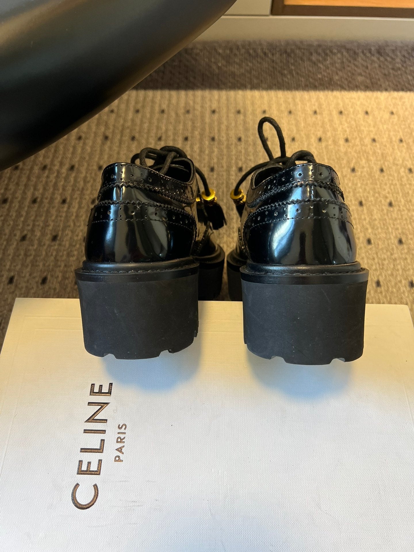 CELINE 26S SAINTNJORD TASSEL LOAFER 50 MM IN BLACK CALFSKIN