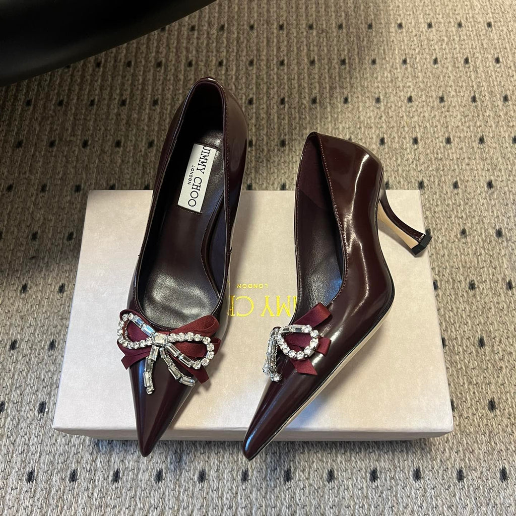 JIMMY CHOO 26S HIGH HEELS 70 MM IN DARK RED PATENT CALFSKIN