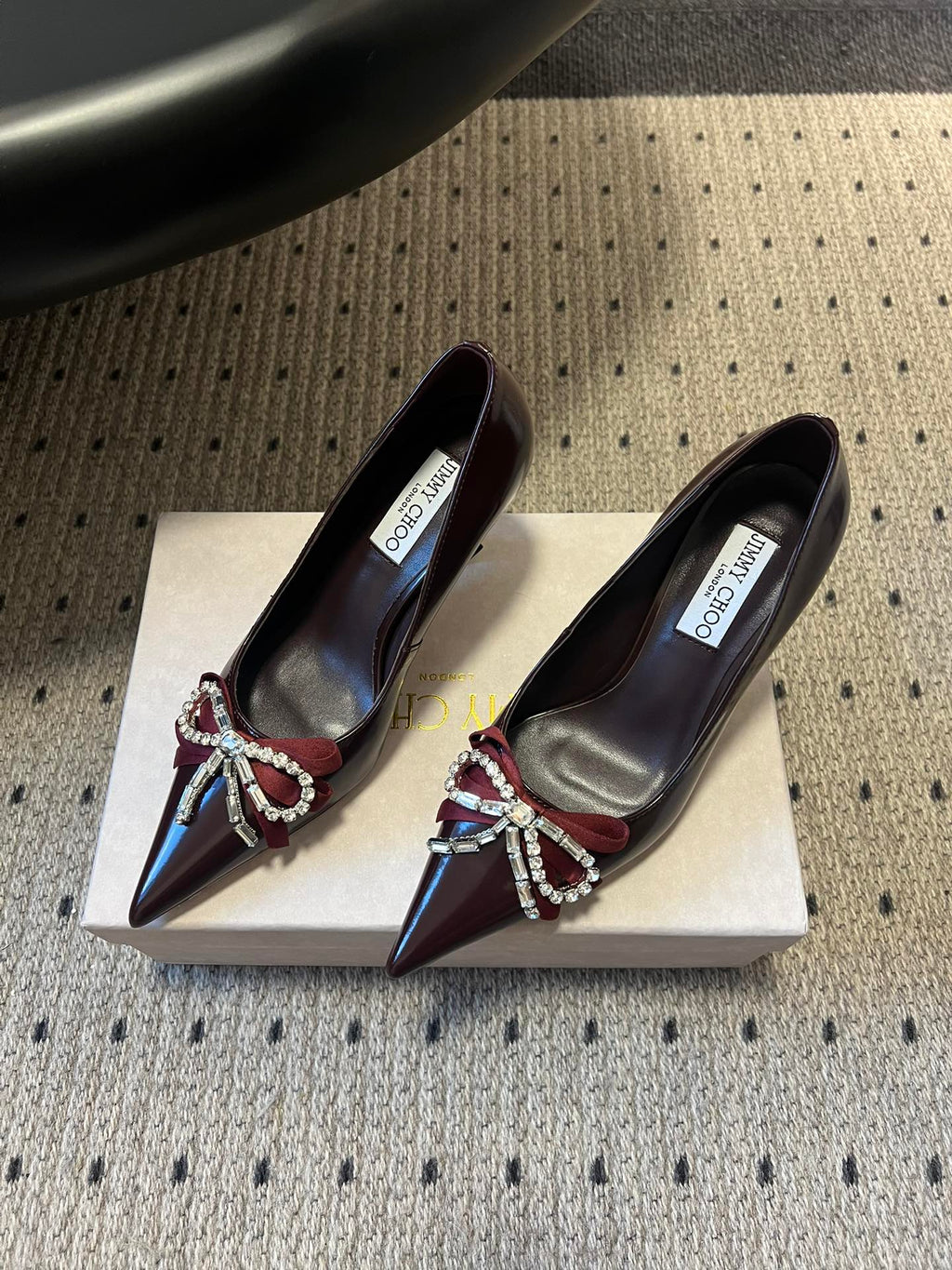 JIMMY CHOO 26S HIGH HEELS 70 MM IN DARK RED PATENT CALFSKIN