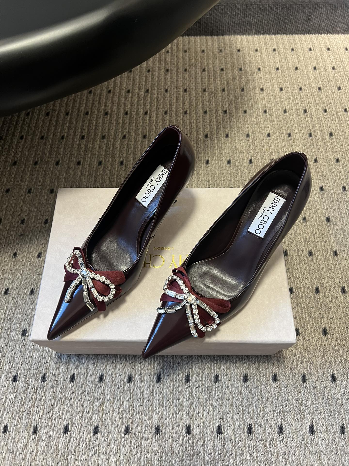 JIMMY CHOO 26S HIGH HEELS 70 MM IN DARK RED PATENT CALFSKIN