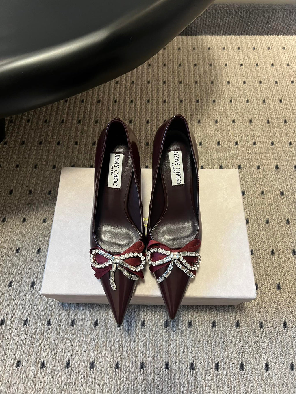 JIMMY CHOO 26S HIGH HEELS 70 MM IN DARK RED PATENT CALFSKIN