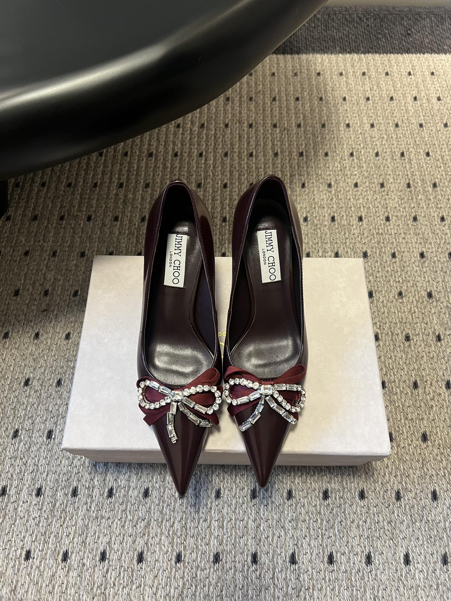 JIMMY CHOO 26S HIGH HEELS 70 MM IN DARK RED PATENT CALFSKIN