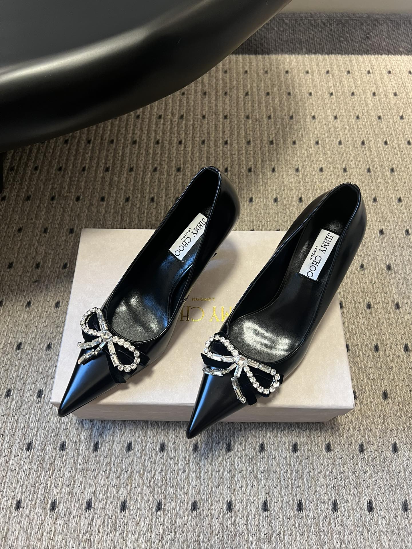 JIMMY CHOO 26S HIGH HEELS 70 MM IN BLACK PATENT CALFSKIN