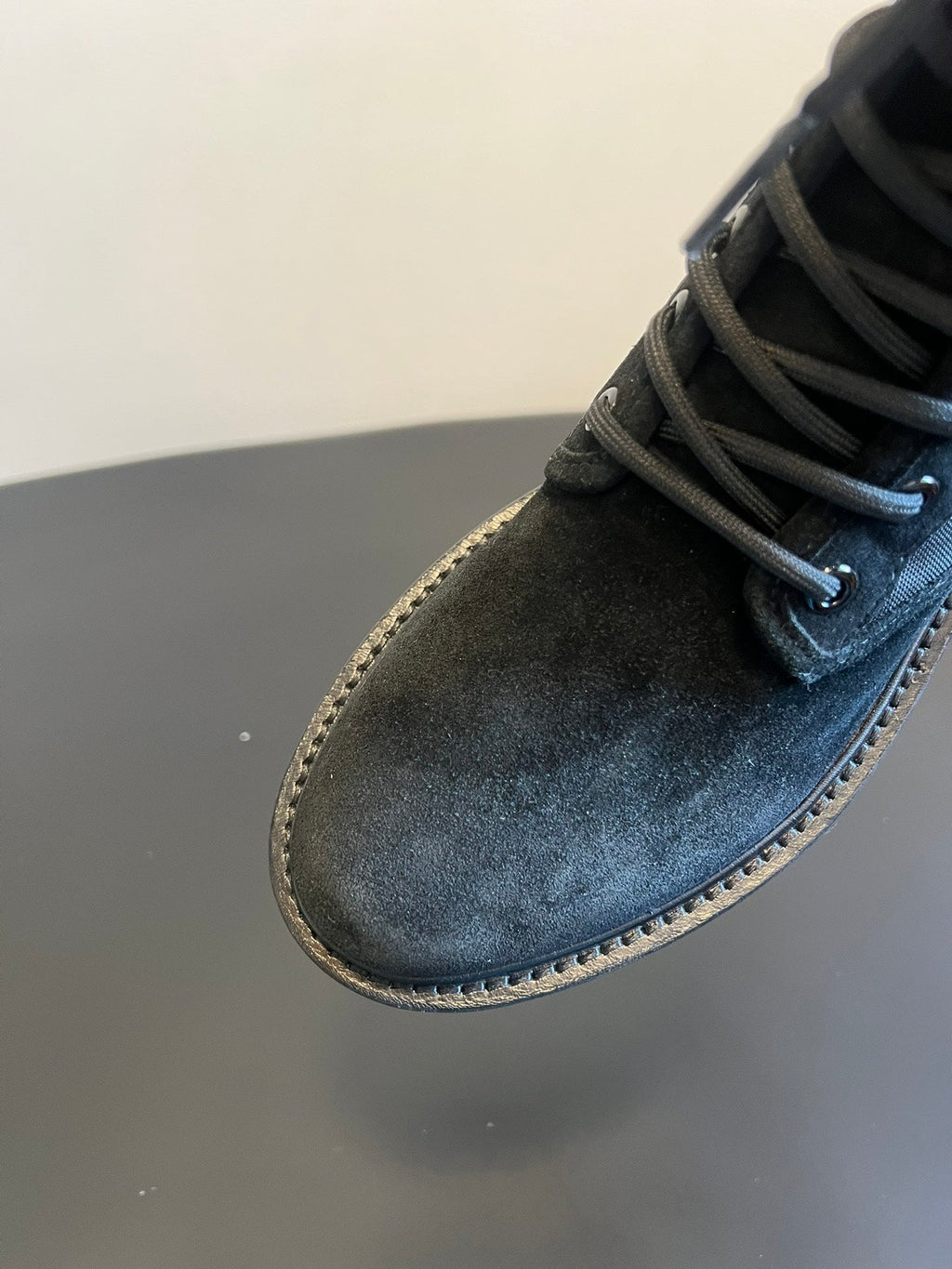 CELINE 26S MARGARET COMBAT BOOT 45 MM IN BLACK CANVAS AND SUEDE