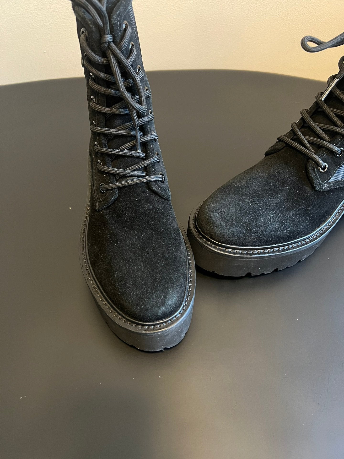 CELINE 26S MARGARET COMBAT BOOT 45 MM IN BLACK CANVAS AND SUEDE