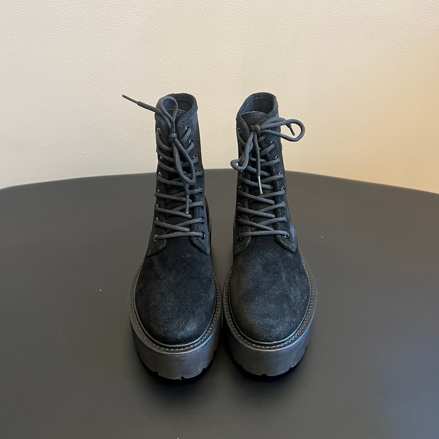 CELINE 26S MARGARET COMBAT BOOT 45 MM IN BLACK CANVAS AND SUEDE