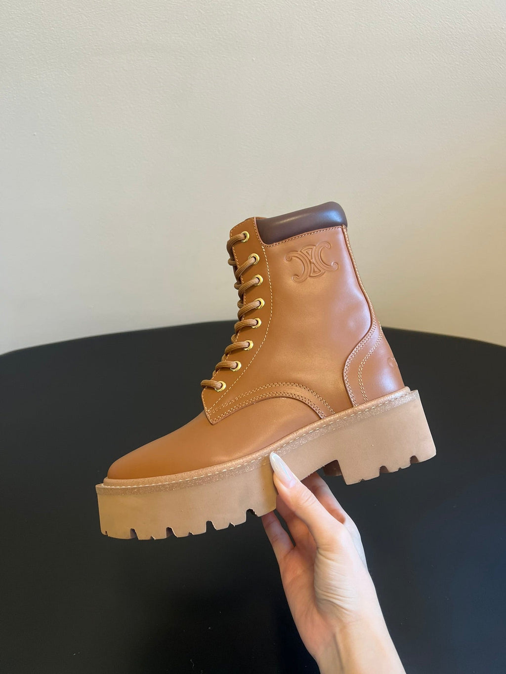 CELINE 26S MARGARET COMBAT BOOT 45 MM IN BROWN CALFSKIN