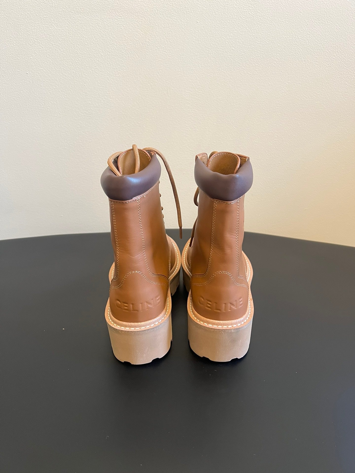 CELINE 26S MARGARET COMBAT BOOT 45 MM IN BROWN CALFSKIN
