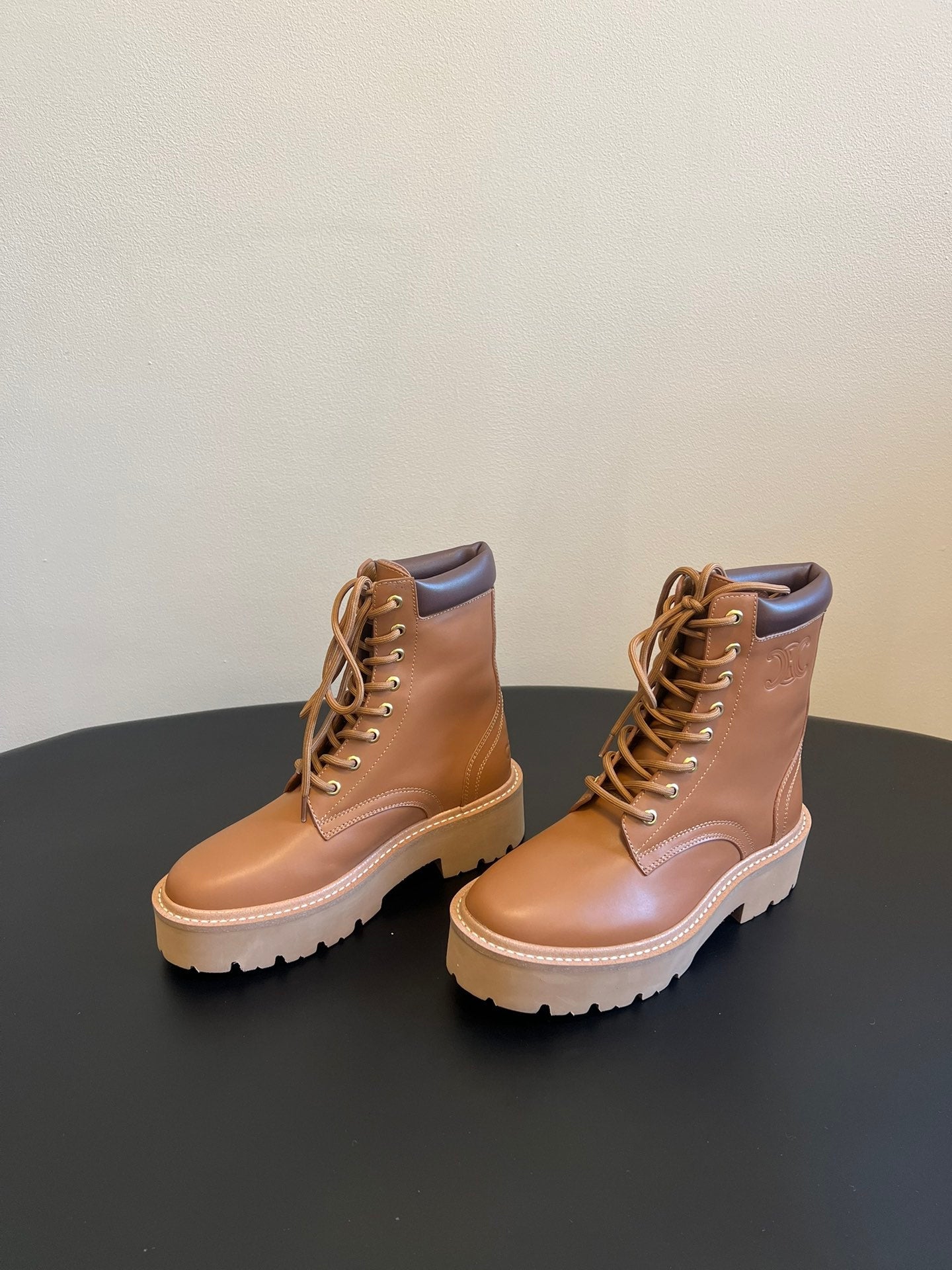 CELINE 26S MARGARET COMBAT BOOT 45 MM IN BROWN CALFSKIN