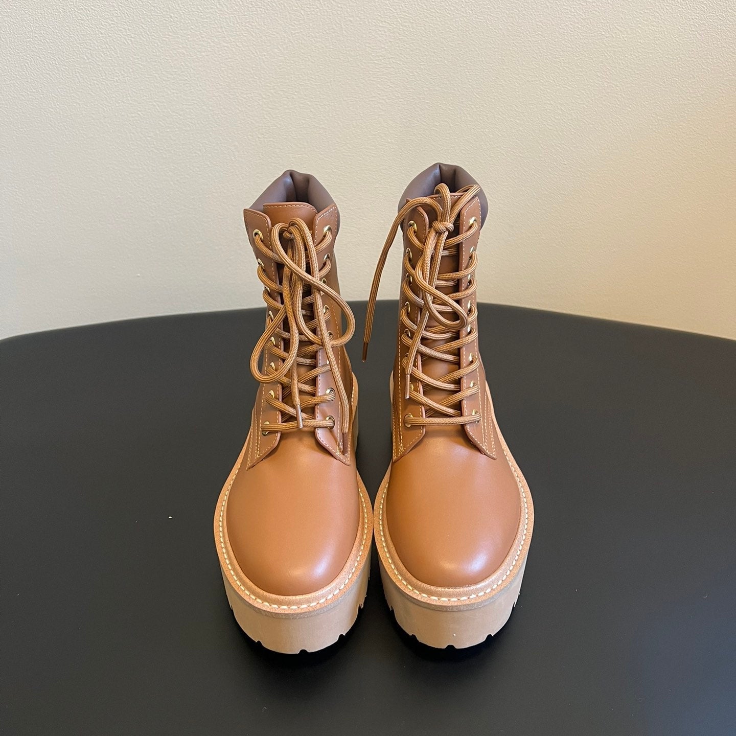 CELINE 26S MARGARET COMBAT BOOT 45 MM IN BROWN CALFSKIN