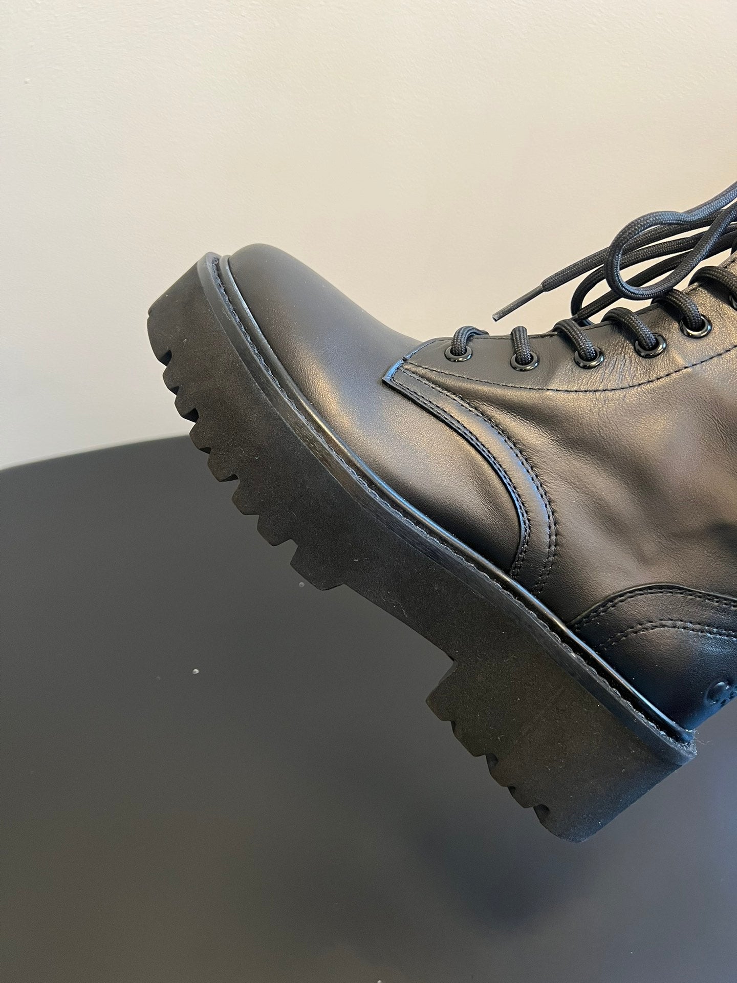 CELINE 26S MARGARET COMBAT BOOT 45 MM IN BLACK CALFSKIN