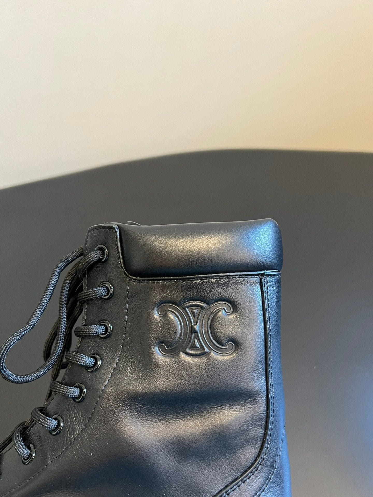 CELINE 26S MARGARET COMBAT BOOT 45 MM IN BLACK CALFSKIN