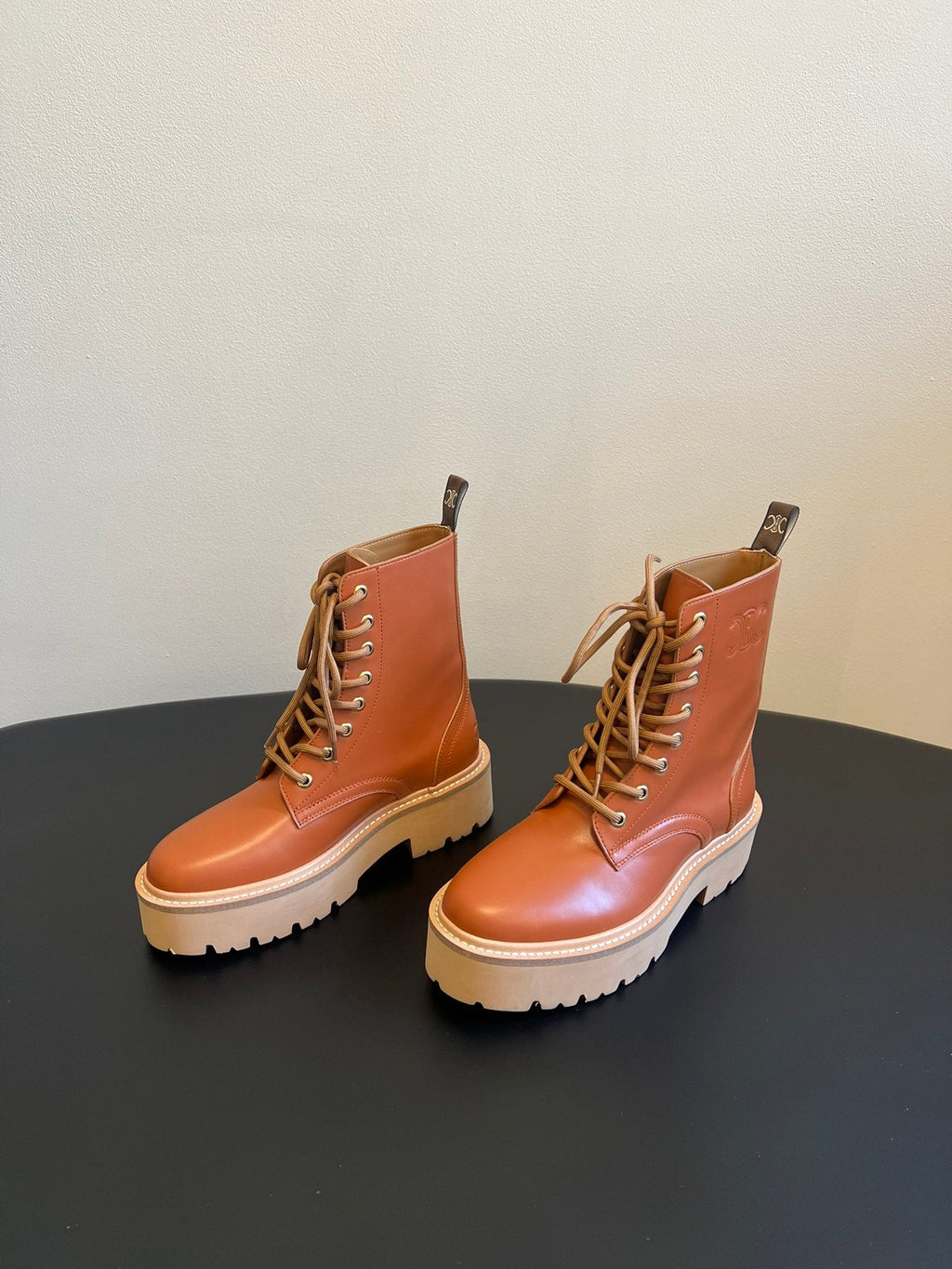 CELINE 26S MARGARET COMBAT BOOT 45 MM IN BURNT ORANGE CALFSKIN
