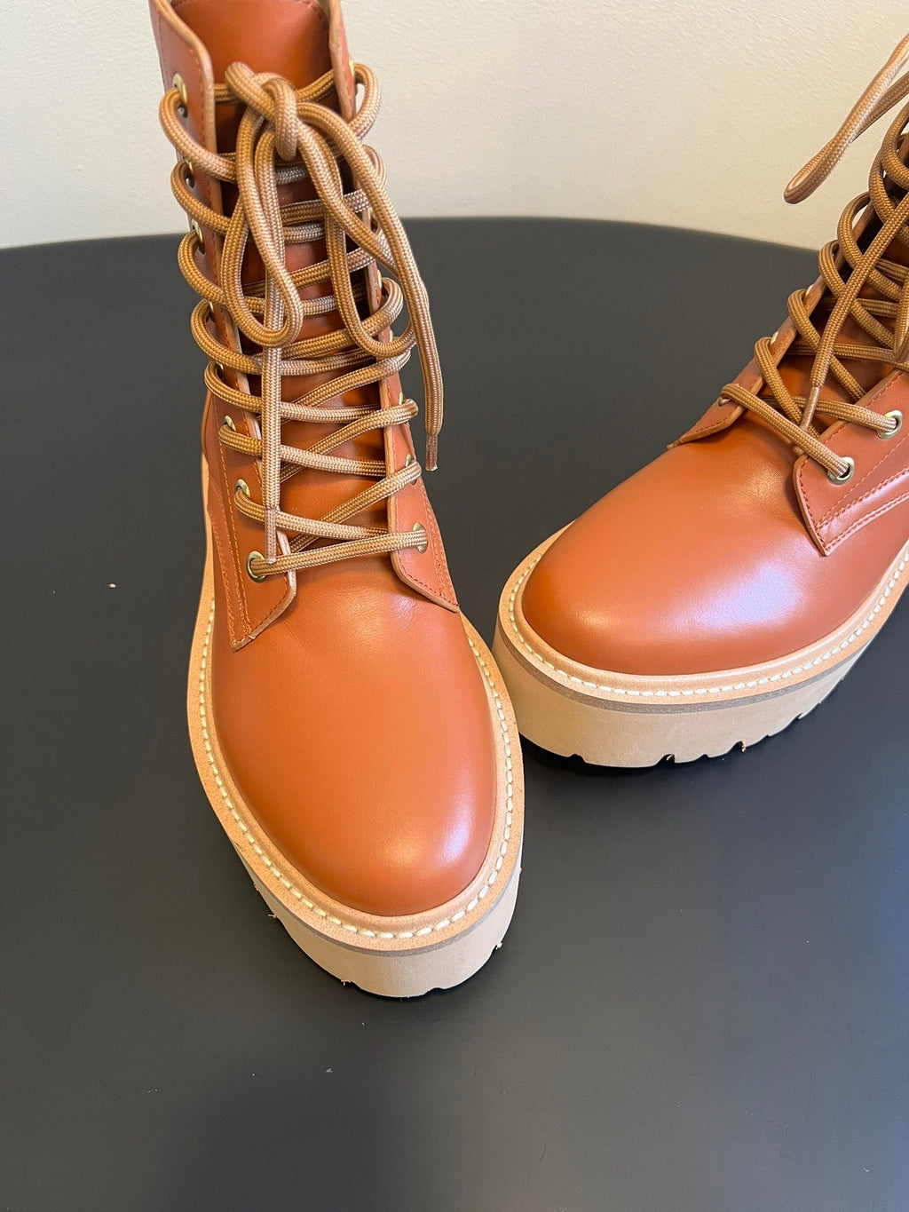 CELINE 26S MARGARET COMBAT BOOT 45 MM IN BURNT ORANGE CALFSKIN