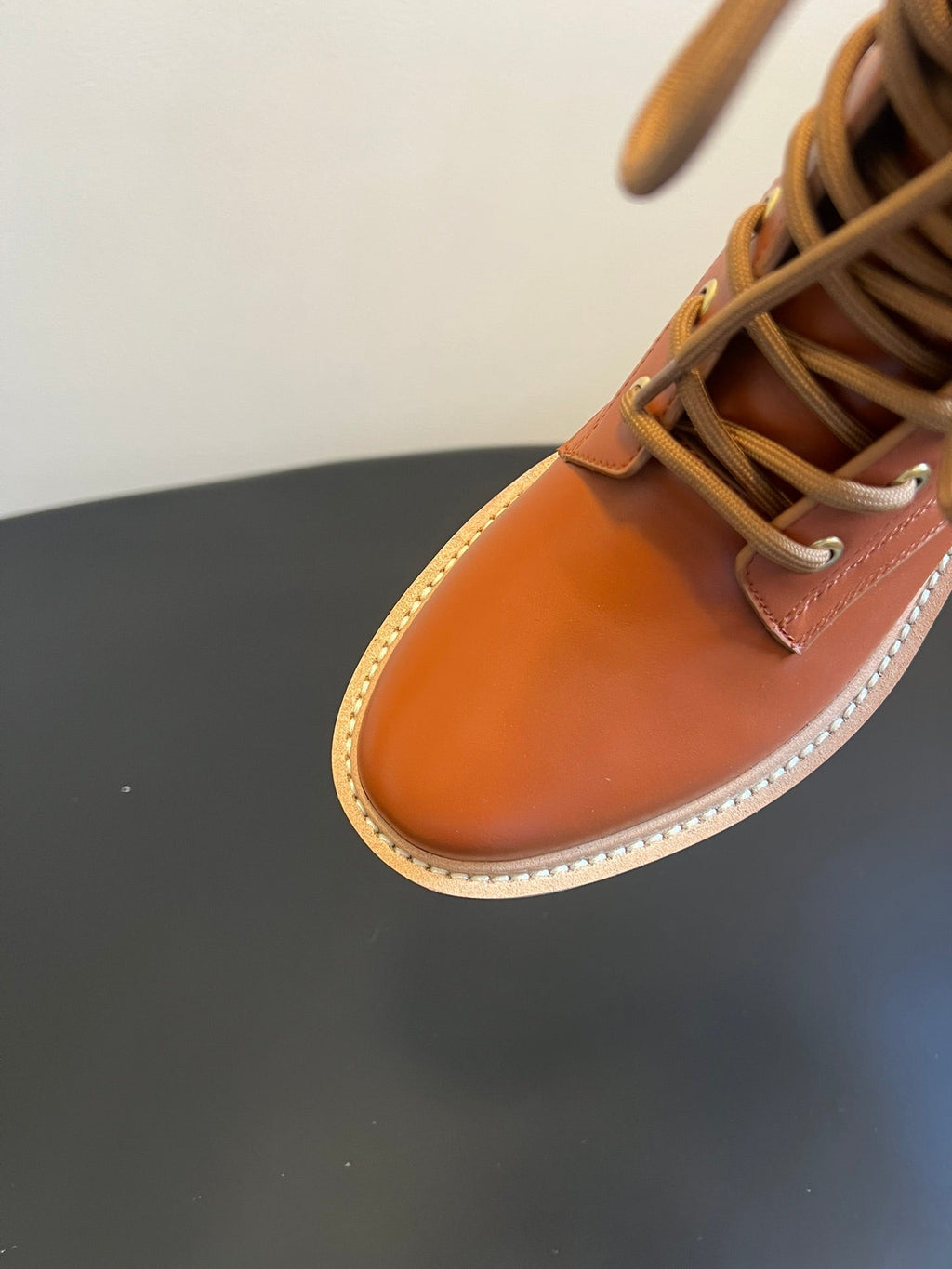 CELINE 26S MARGARET COMBAT BOOT 45 MM IN BURNT ORANGE CALFSKIN