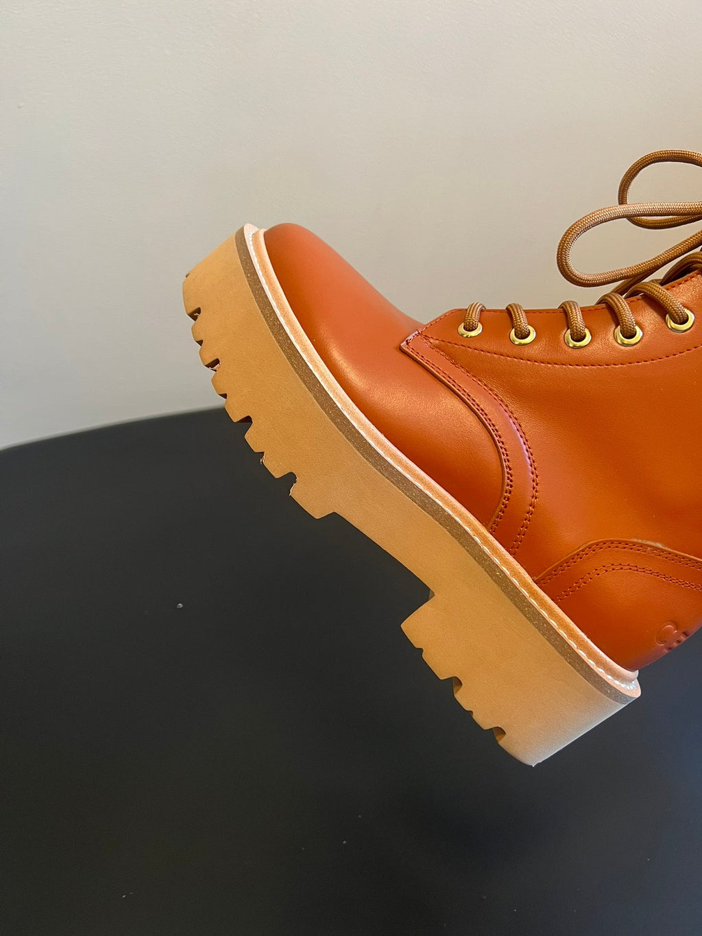 CELINE 26S MARGARET COMBAT BOOT 45 MM IN BURNT ORANGE CALFSKIN