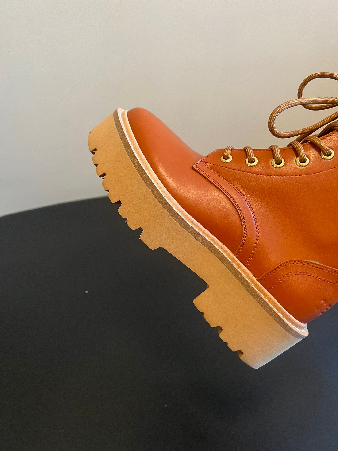 CELINE 26S MARGARET COMBAT BOOT 45 MM IN BURNT ORANGE CALFSKIN