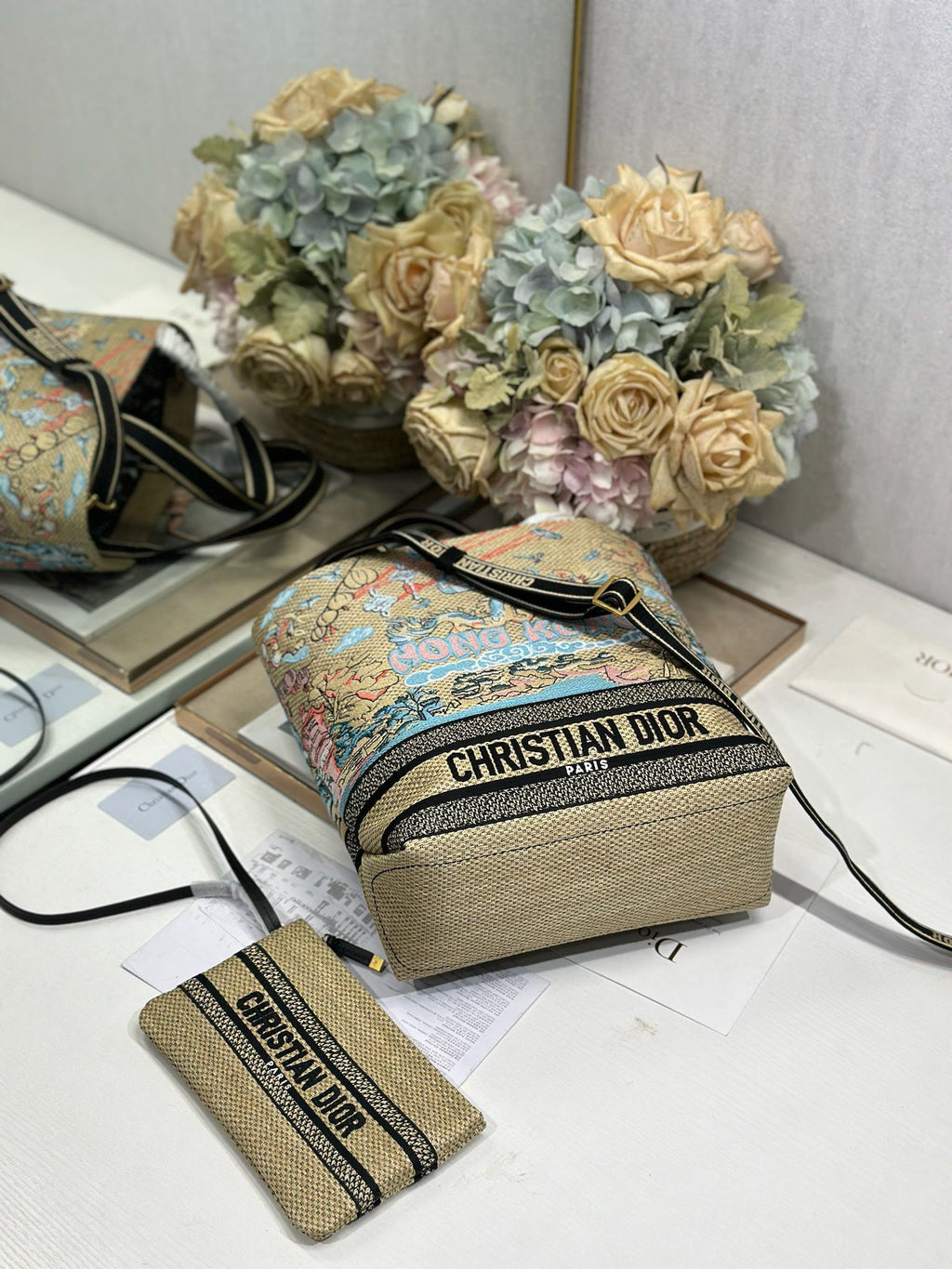 DIOR 26S BOOK TOTE BAG 25 IN MUTICOLOR RAFFIA STYLE 3