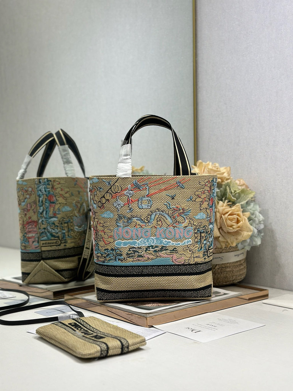 DIOR 26S BOOK TOTE BAG 25 IN MUTICOLOR RAFFIA STYLE 3