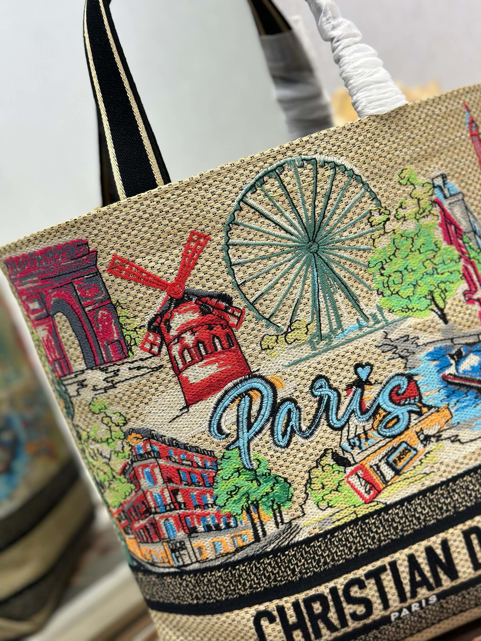 DIOR 26S BOOK TOTE BAG 25 IN MUTICOLOR RAFFIA STYLE 1