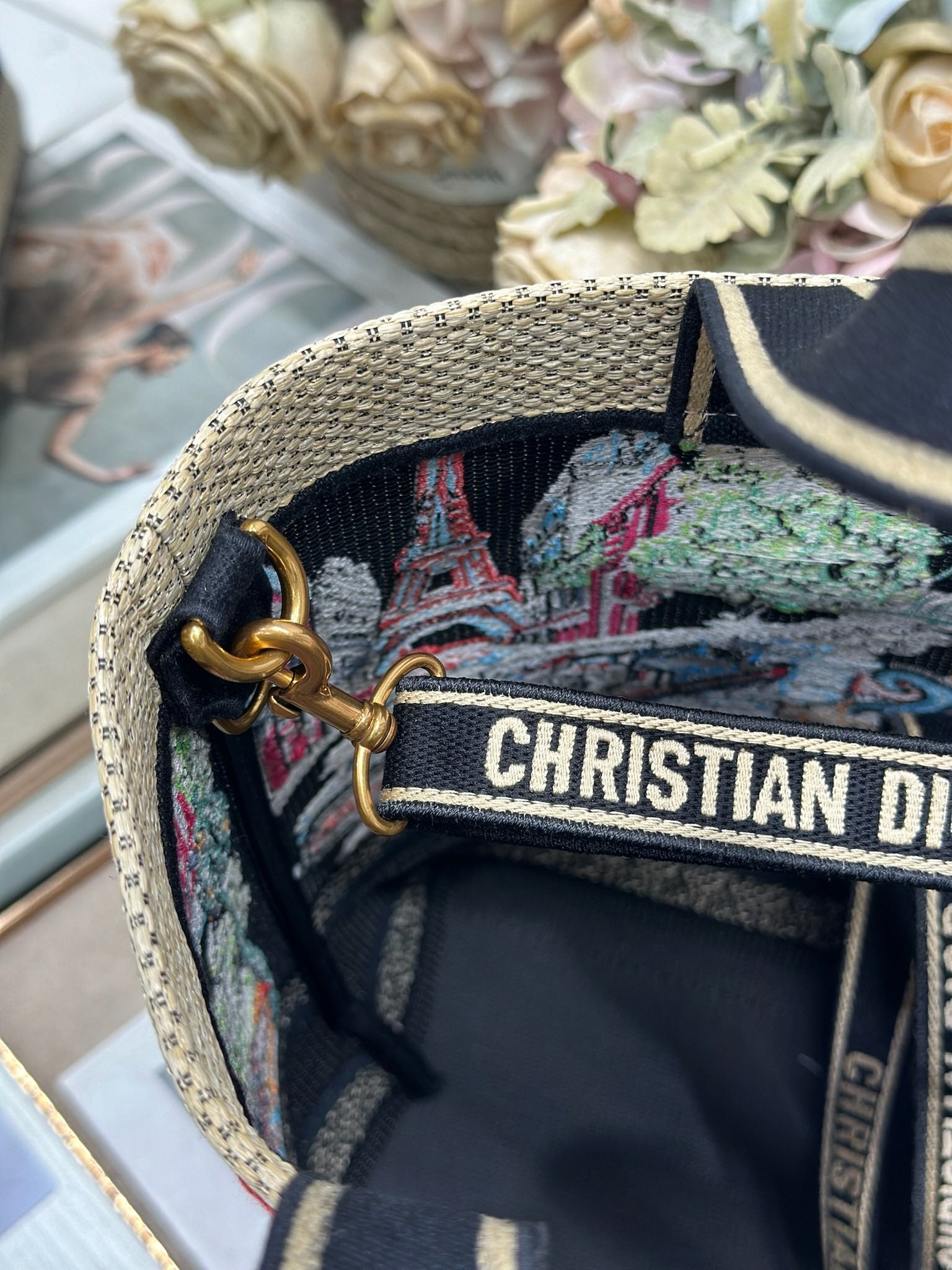 DIOR 26S BOOK TOTE BAG 25 IN MUTICOLOR RAFFIA STYLE 1