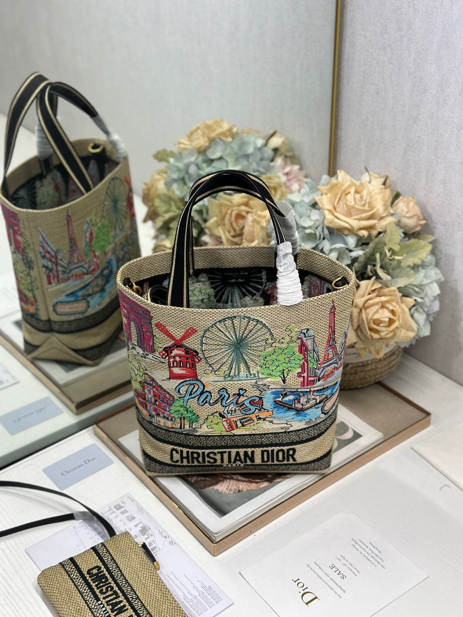 DIOR 26S BOOK TOTE BAG 25 IN MUTICOLOR RAFFIA STYLE 1