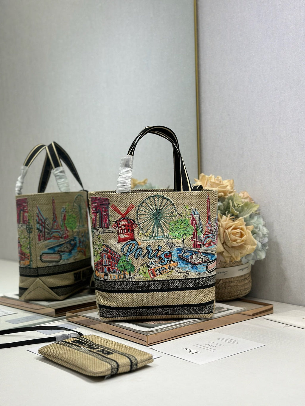DIOR 26S BOOK TOTE BAG 25 IN MUTICOLOR RAFFIA STYLE 1
