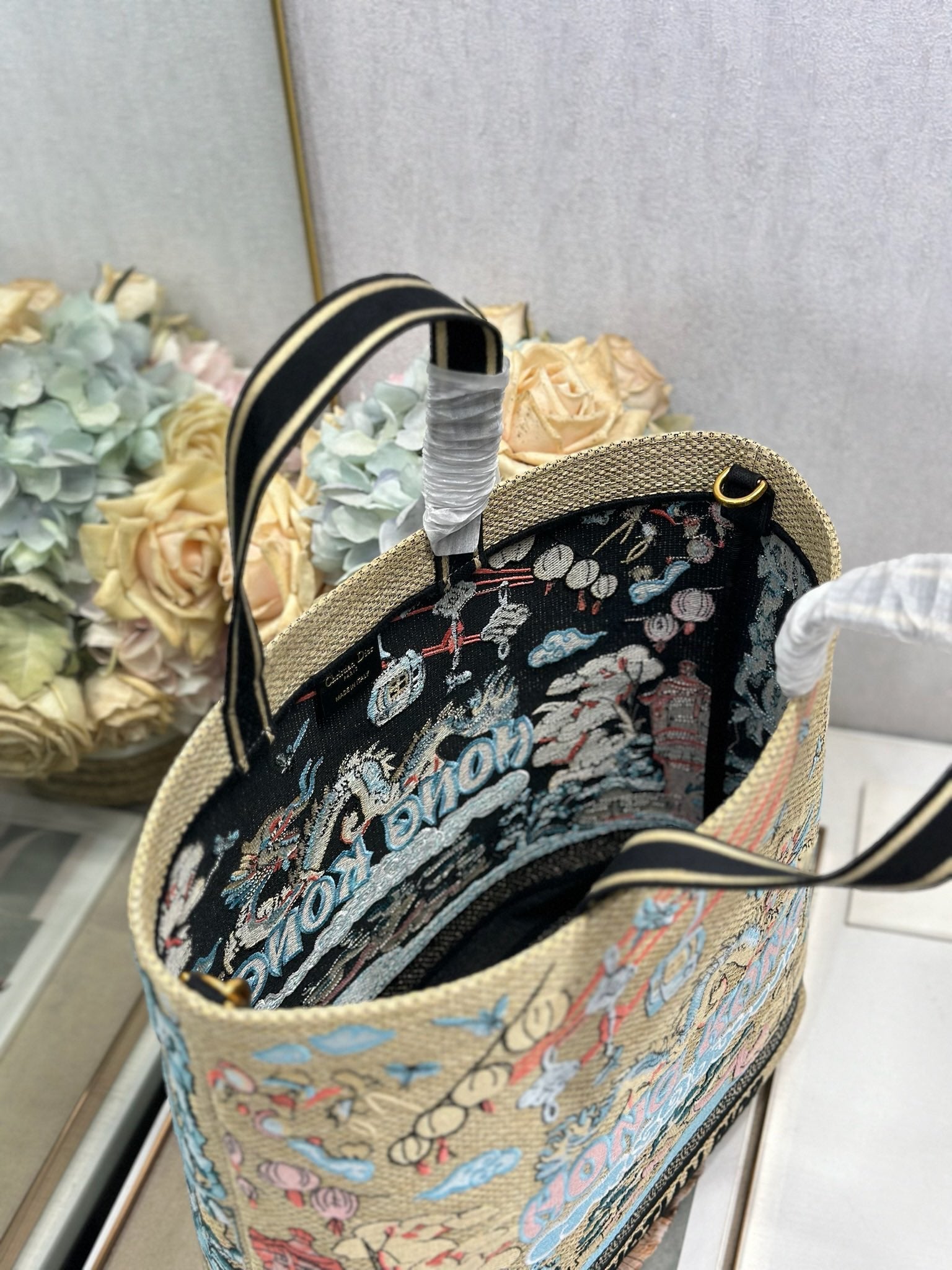 DIOR 26S BOOK TOTE BAG 34 IN MUTICOLOR RAFFIA STYLE 2