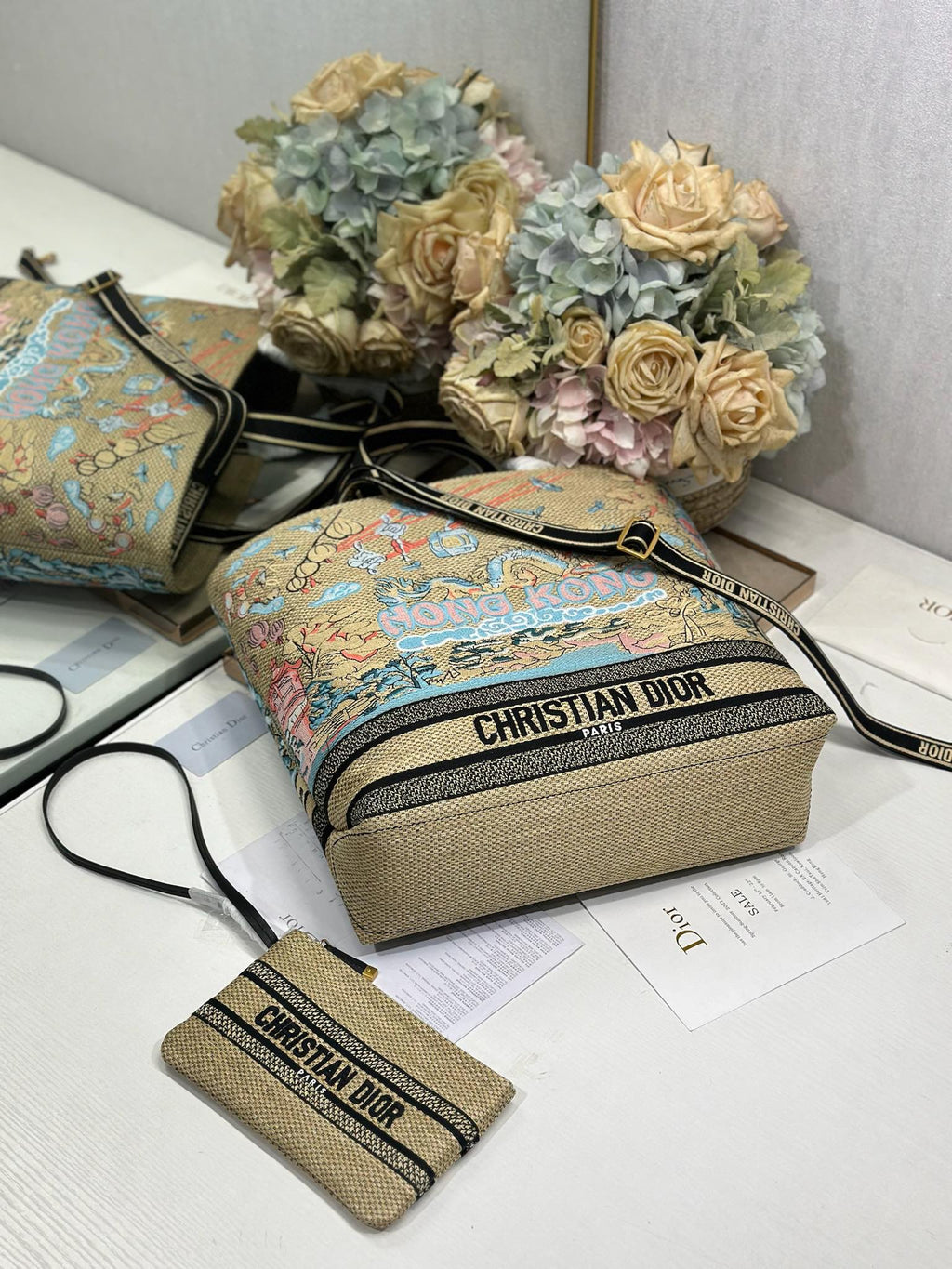 DIOR 26S BOOK TOTE BAG 34 IN MUTICOLOR RAFFIA STYLE 2