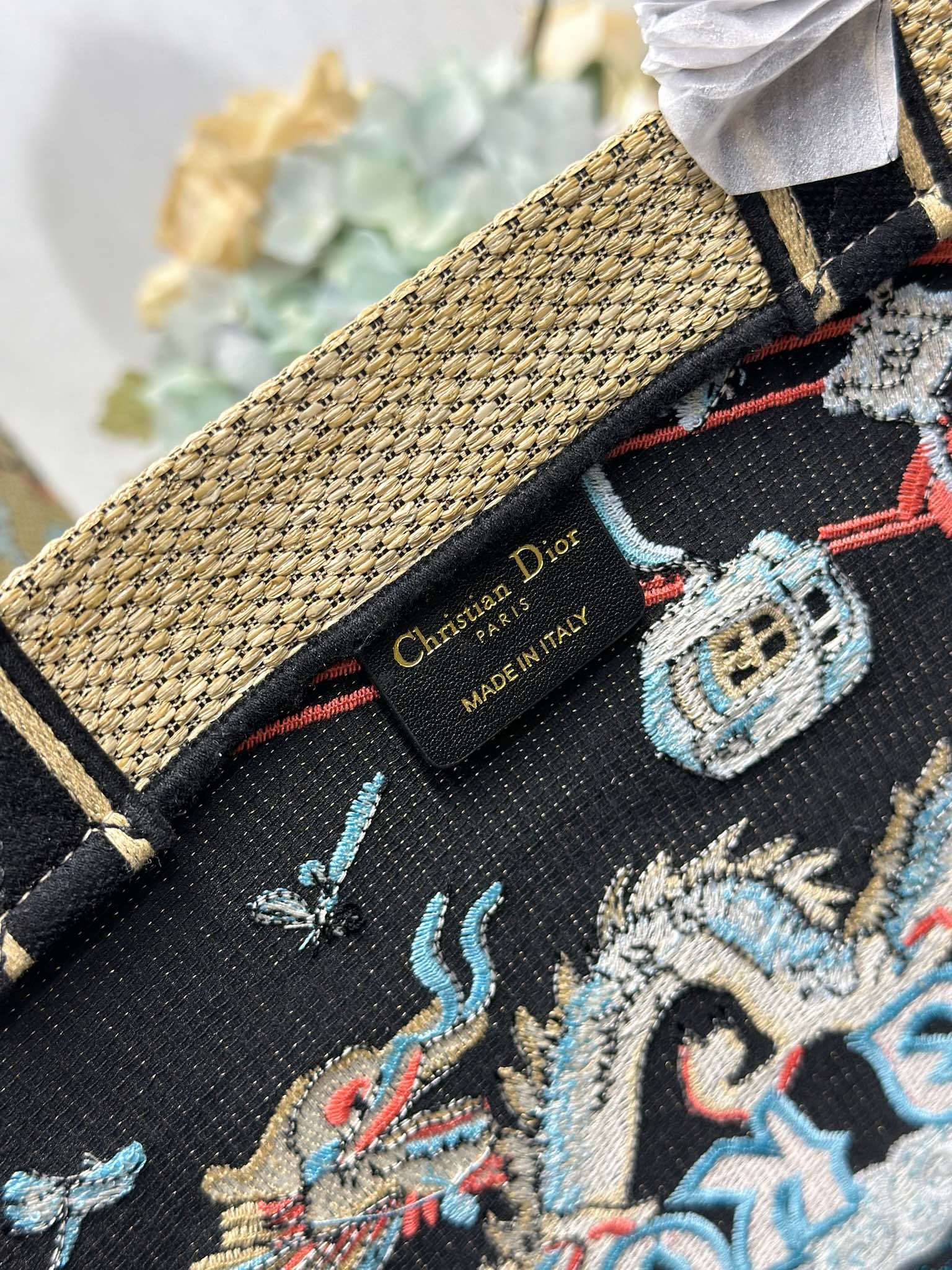 DIOR 26S BOOK TOTE BAG 34 IN MUTICOLOR RAFFIA STYLE 2